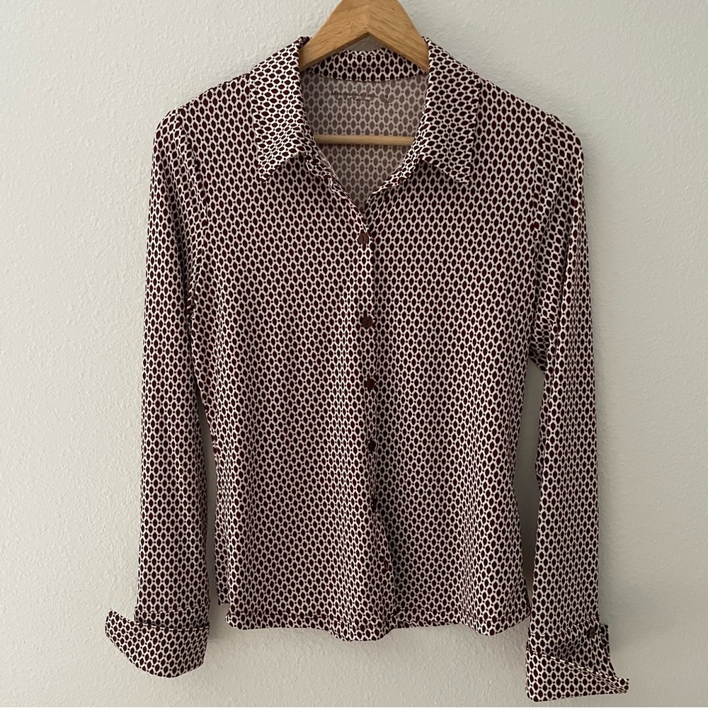Abercrombie & Fitch Soft A & F Collection Brown White Long Sleeve Button Up Sz S